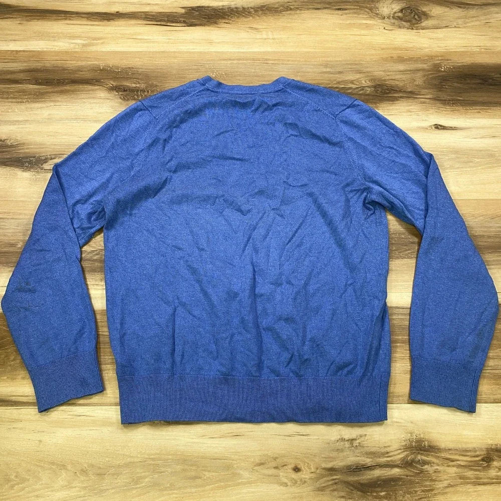 Banana Republic V-Neck Sweater Men M Silk Cashmere Blend Classic Blue Minimalist